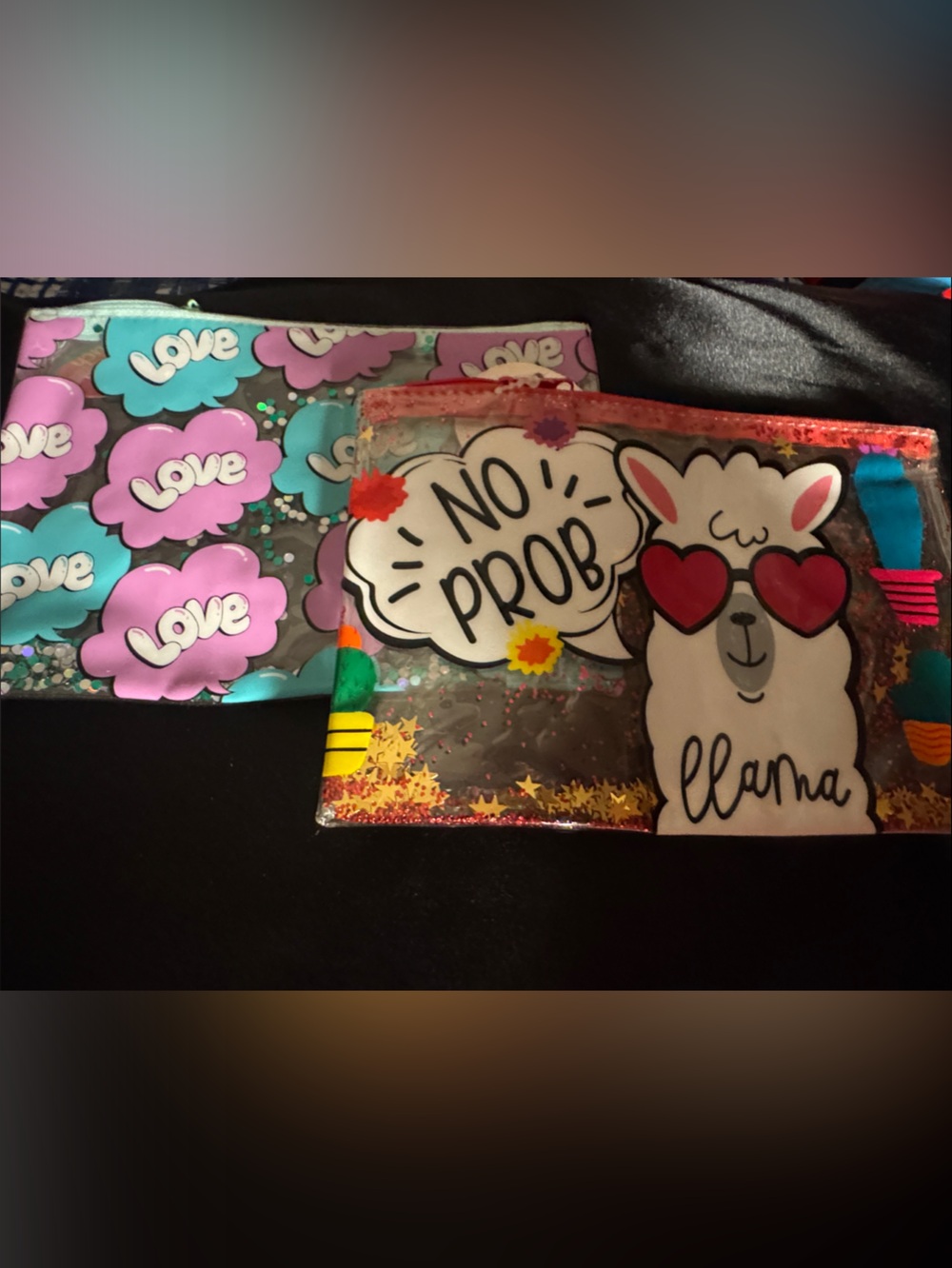 No Prob Llama Kids Clear Pouch - Pink & Teal
